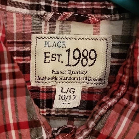 Childrens Place long sleeved, red plaid, buttondown shirt. LG(10-12) - Picture 3 of 6
